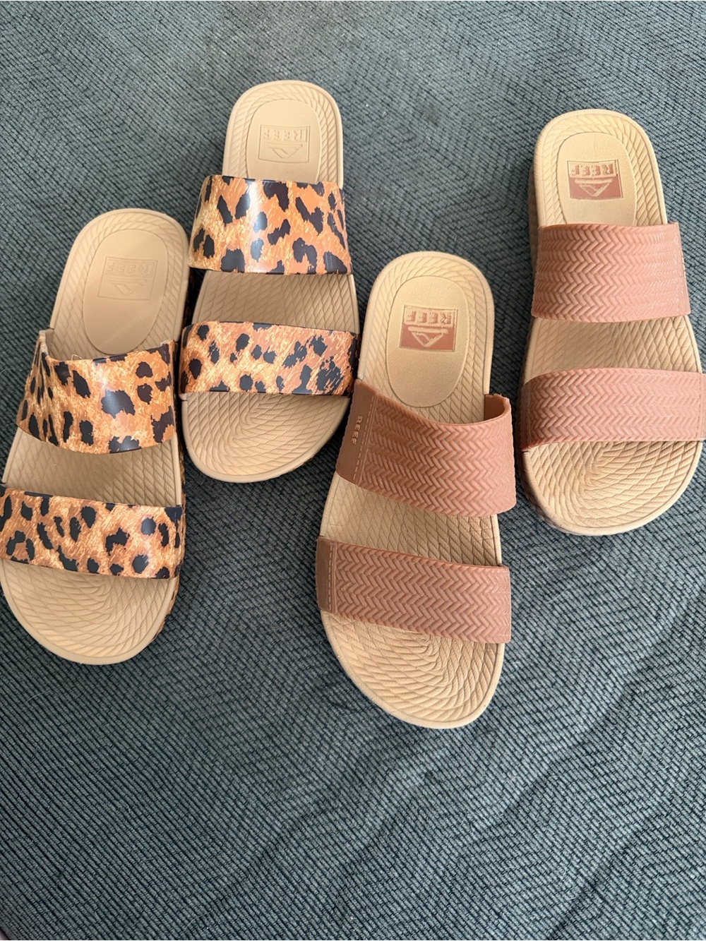Reef Double Strap Slides in Leopard Print and Blush